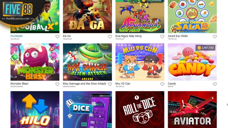 Sảnh game nhanh FIVE88 mang đến hàng loạt các trò chơi giải trí hấp dẫn