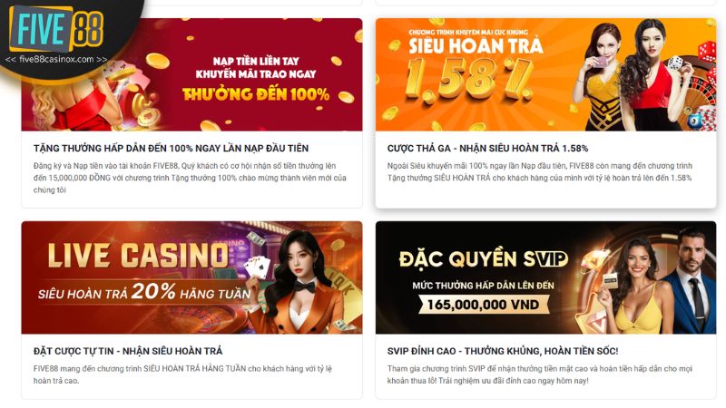 Top 4 chương trình khuyến mãi FIVE88 hấp dẫn tri ân hội viên